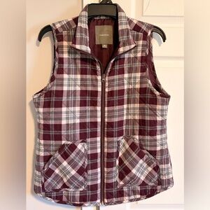Maurices Women's Burgundy and Gray Plaid Vest